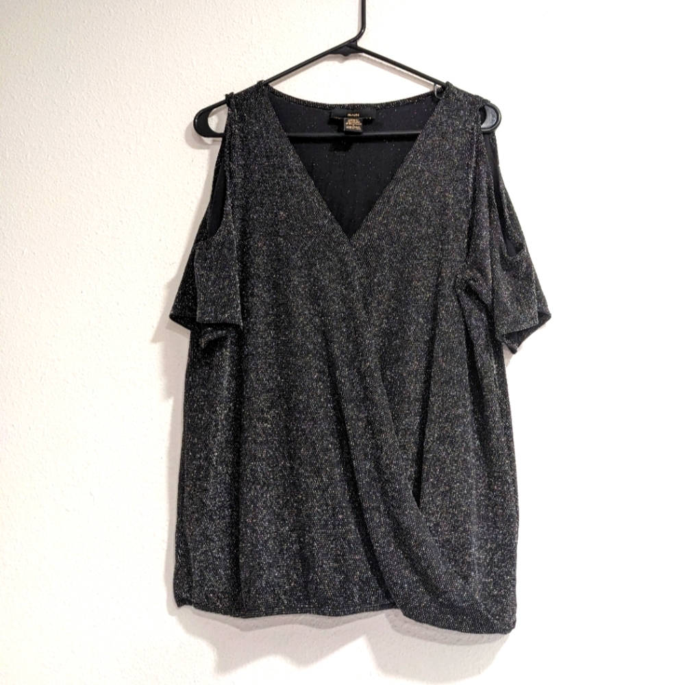 RAIN Black Silver Cold Shoulder Blouse, Women's Large